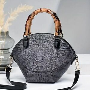 NWT Convertible Bamboo Vegan Leather Handbag Versatile Crossbody Croc Mini